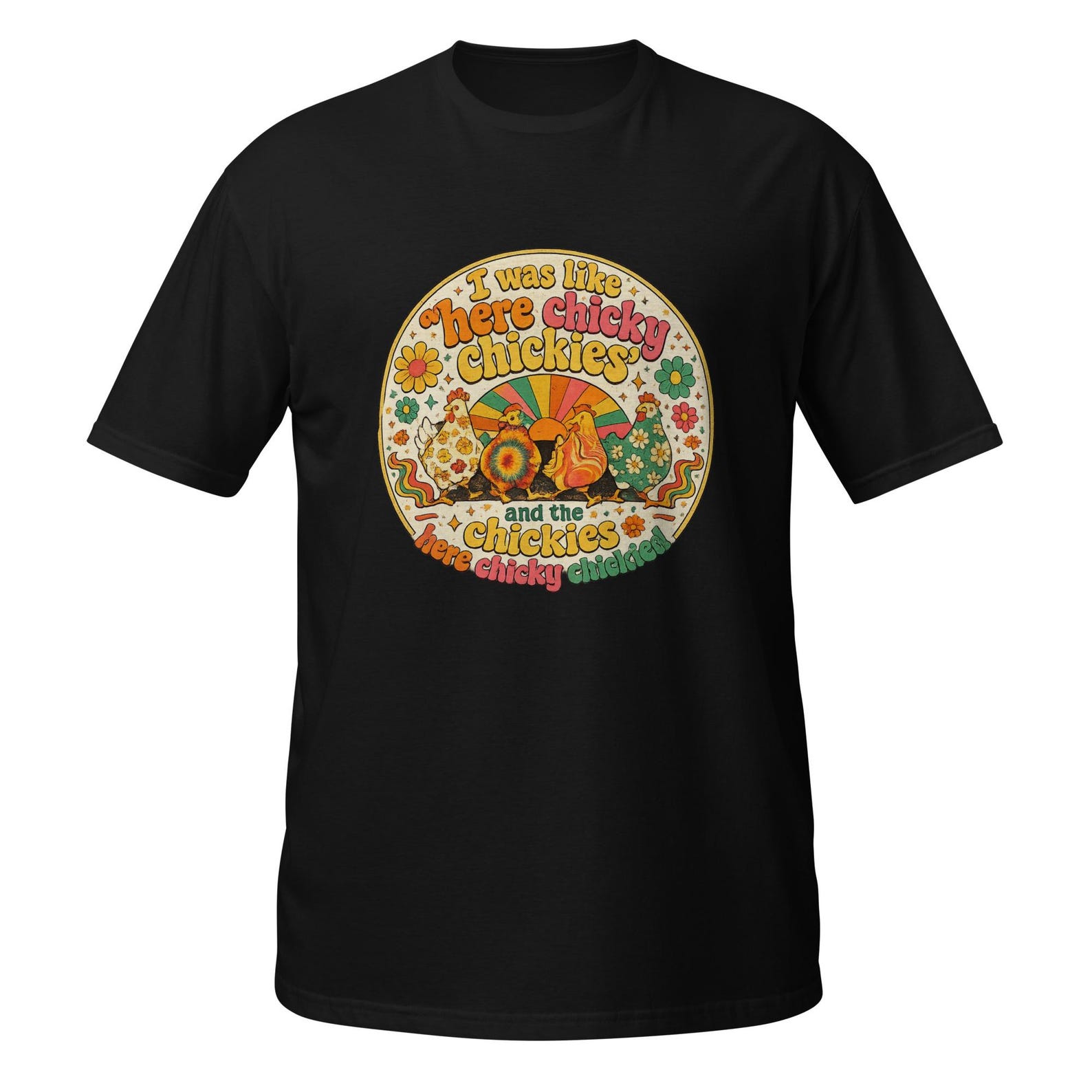 Here Chicky Chickies Retro Chicken Lover T-Shirt, Farm Mom Graphic Tee 2XL