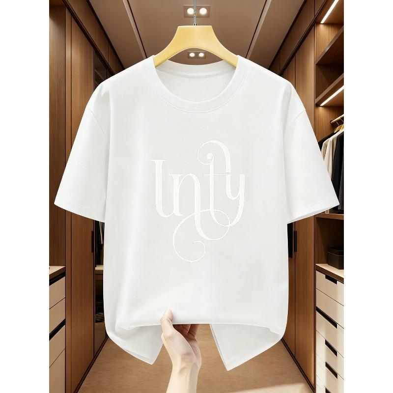 

European sizes Plus Size Men s 100% Cotton T-Shirt with Trendy English Letter Print, Round Neck Short Sleeve Tee 4XL білий