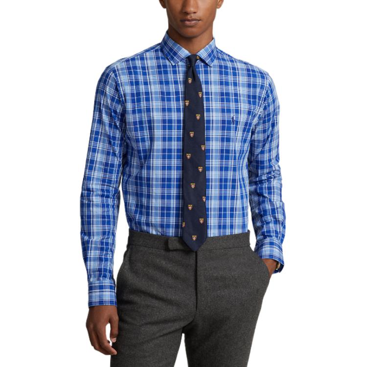 Polo Ralph Lauren Logo Embroidered Plaid Button-Down Long Sleeve Shirt Men Shirts Blue MNPOWOV16823322-999