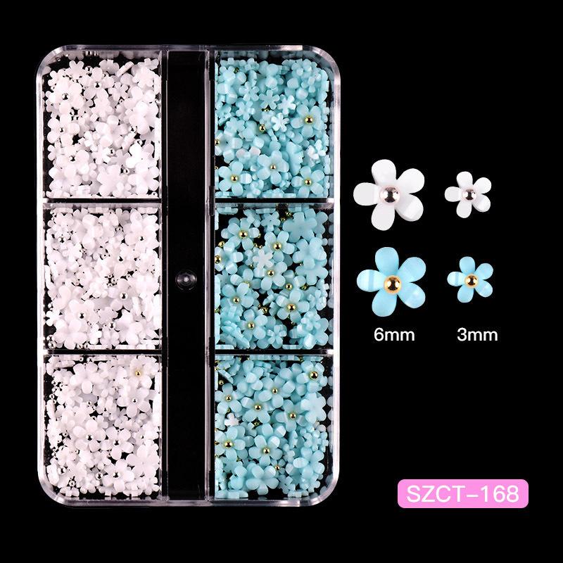 Nail Art Five-Petal Flower Ornament Macaron Three-Dimensional Resin Steel Ball Nail Art Jewelry Mixed