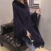 Women's Loose Sweater Outer Wear Fur Collar Batwing Sweater  Hand-woven Tassel Cloak Knit Shawl Autumn Winter