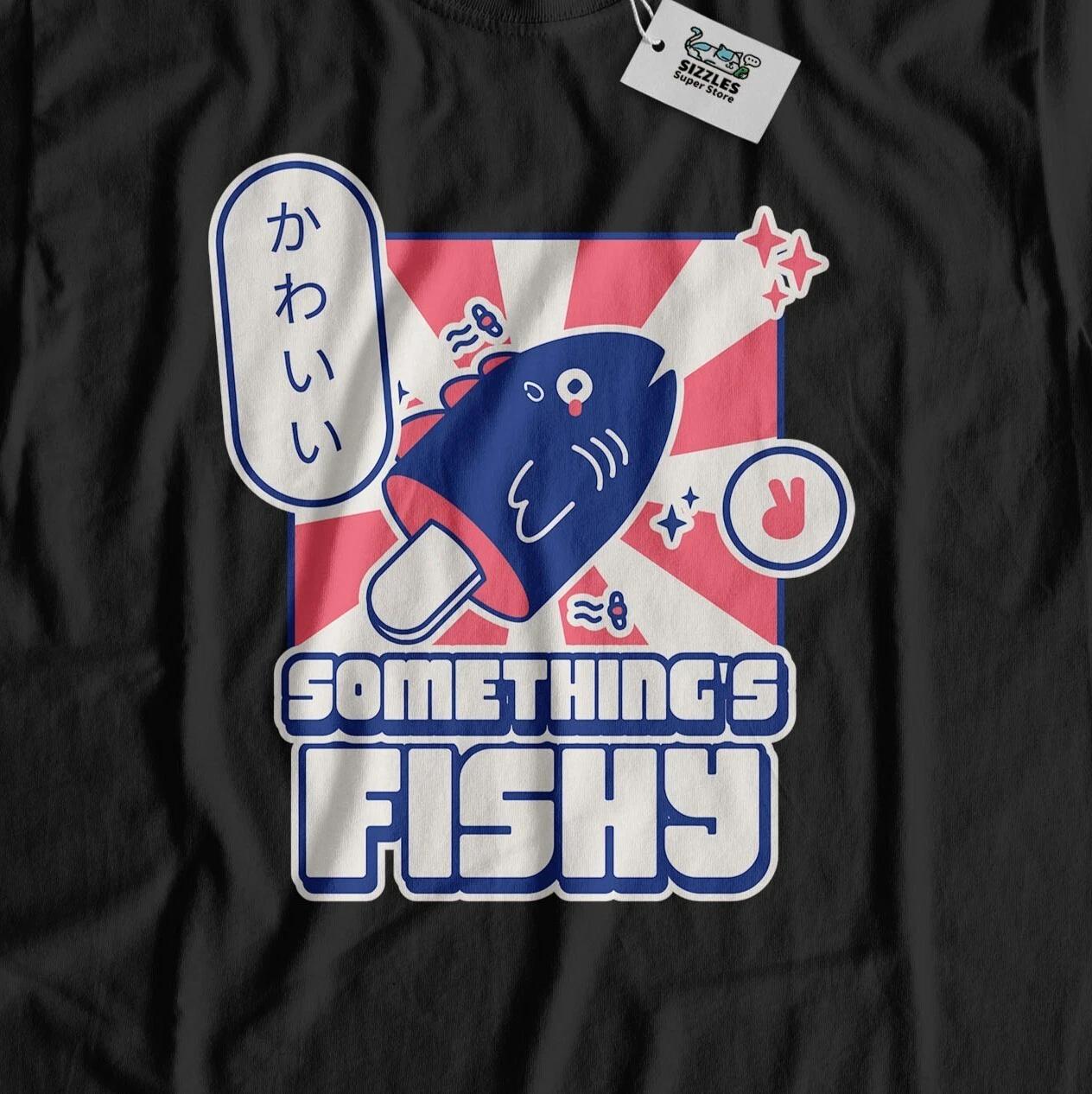 Somethings Fishy! Unisex Funny Japanese Sushi T-Shirt Japan Foodie & Tokyo Gifts XL