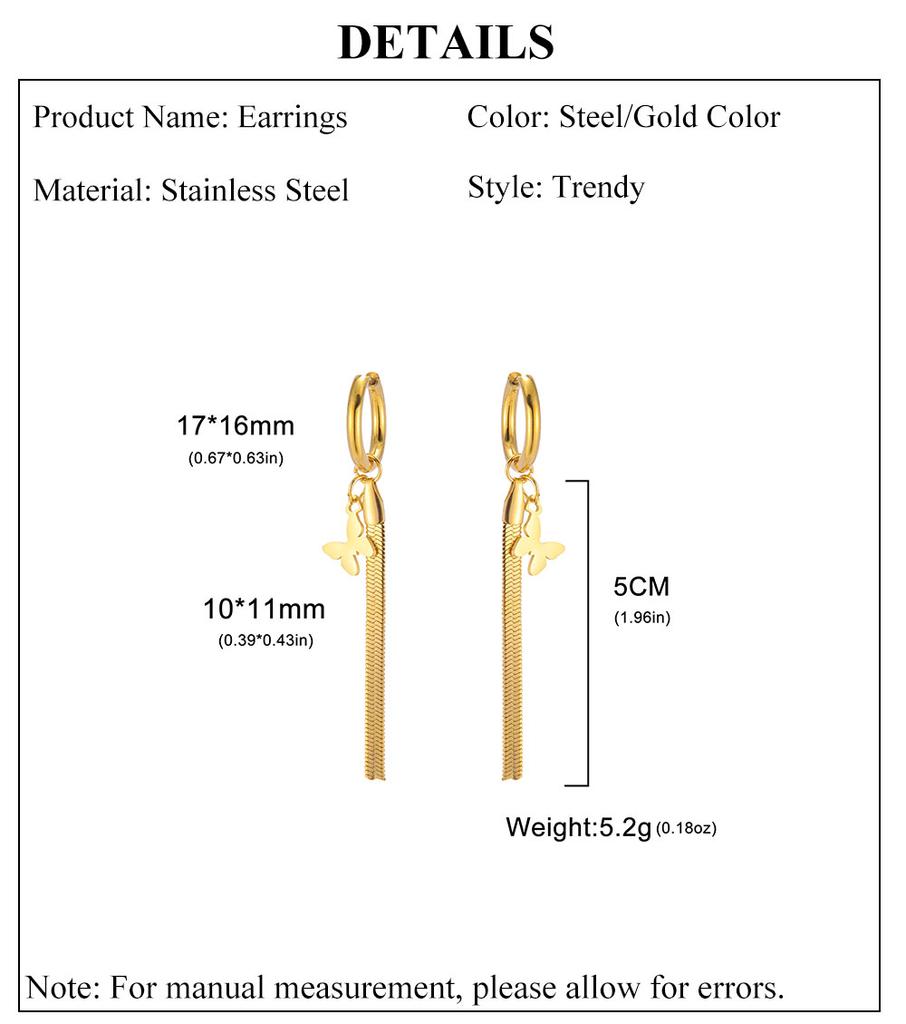 Cazador Stainless Steel Butterfly Charm Snake Chain Tassel Earrings 2026 Women's Jewelry Trendy Mother's Day Gift Wholesale