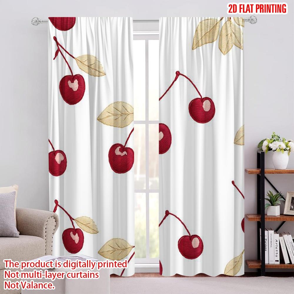 

2pcs,2D plane printing Window Curtain Embroidered Cherries Polyester Fabric (without rod) Versatile All for Living Room, 52.50 × 116.00 cm 2 pcs