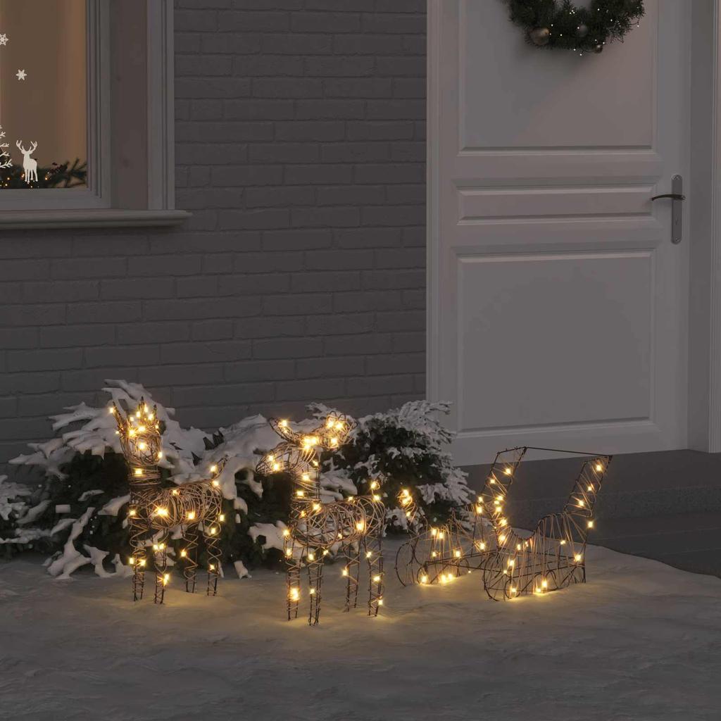 Reindeer Pull Sled Warm White 53 X 28 X 33 Cm Rattan