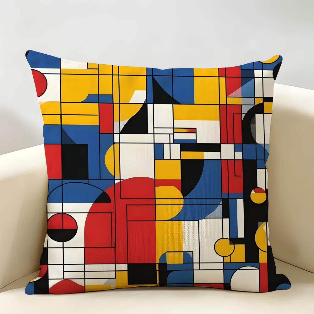 Abstract Painting Piet Mondrian Art Cushion Cover Natural Linen Organic Fabric Double-Sided Printing Breathable For Home Decor