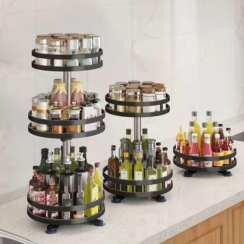 Carbon Steel Kitchen Storage Tray 360° Rotation Rotating Spice Shelf Spice Bottle