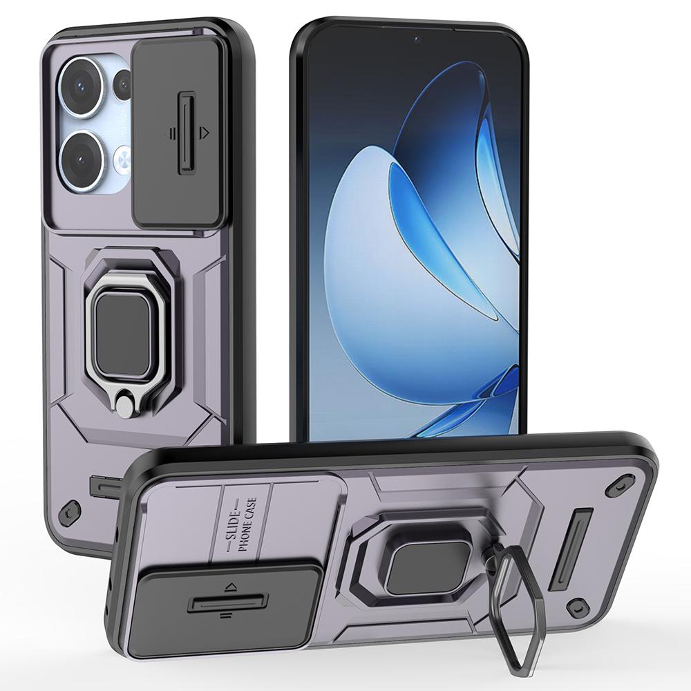 

Для Oppo Reno13 5G (Глобальный) Чехол PC+TPU Kickstand Phone Protector с крышкой объектива Purple