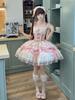 Jundakara Lolita Cosplay Costume JSK Dress with and French Mori Princess Korean Size L 3-Piece Set, Ribbon, Ruffles, Lace-Up Detail, Cute, Dreamy,