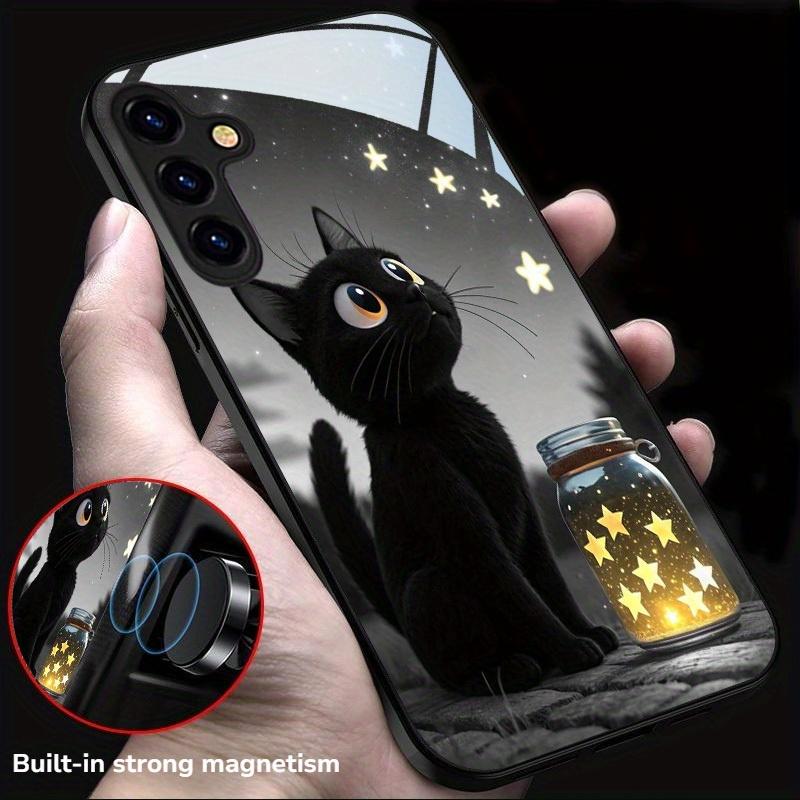 Black Cat Star Pattern Magnetic Glass Phone Case Suitable for Samsung for Galaxy S26 S25 S24 S22 S21 S20FE Ultra Plus5GAnti Drop