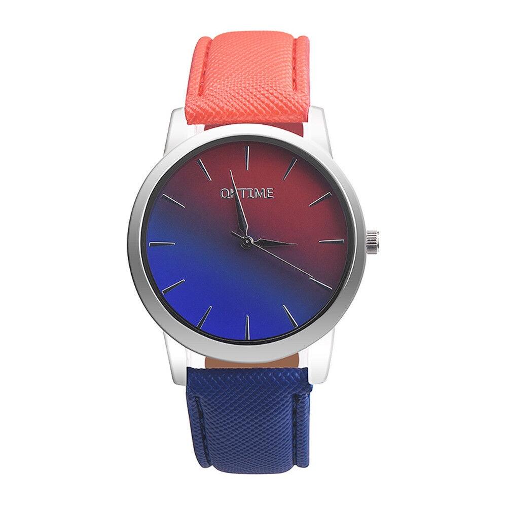 Elegant Women Rainbow Design Analog Quartz Sport Wrist Watch With Artificial Leather Band
