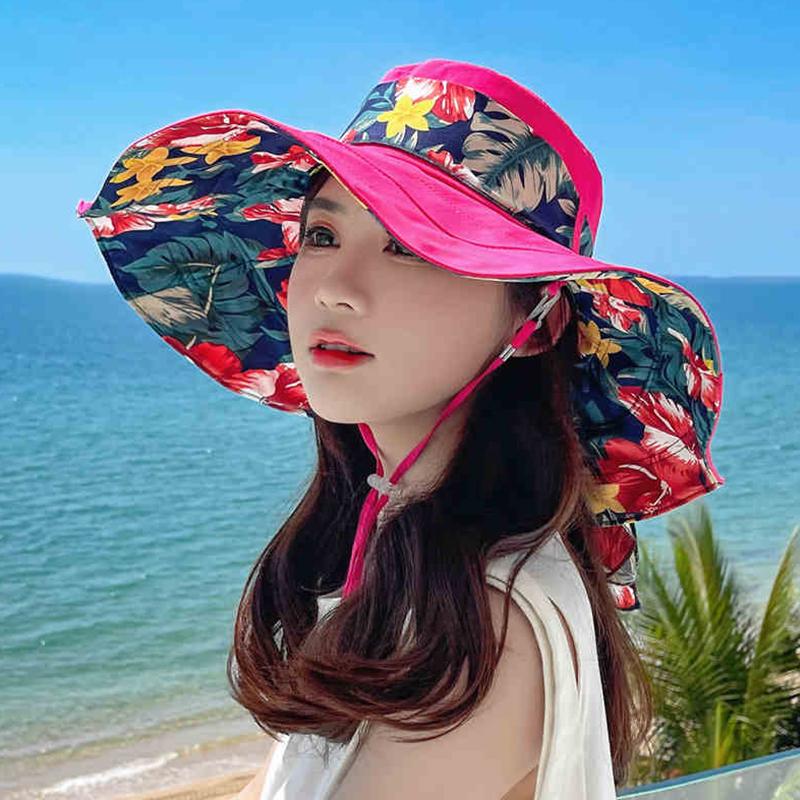 Women's Extra Wide Brim Beach Sun Hat, Summer Fashion Printed Ribbon Sun Cap, UV Protection Foldable Breathable hat