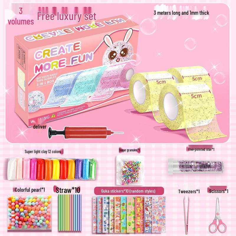Nano Gel Squishy Toy Craft Kit - Double-Sided Tape & High Viscosity Bubble Blowing Set