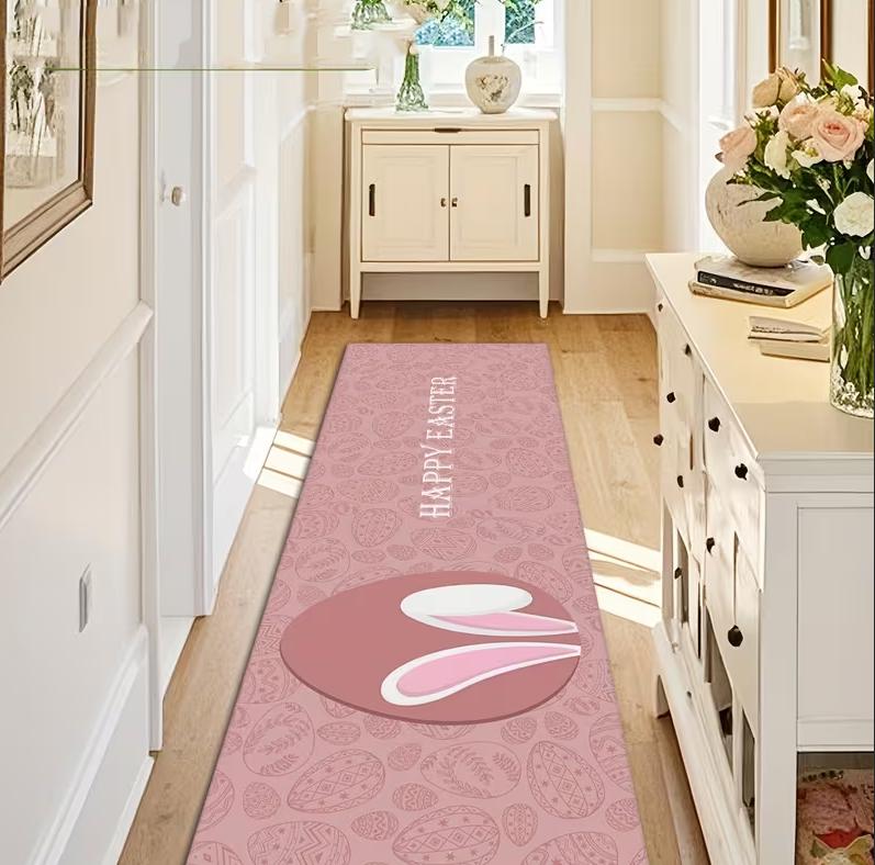 Cute Easter Bunny Easter Egg Floor Mat Anti Slip Long Carpet Rectangular Corridor Living Room Bedroom Kitchen Holiday Decor