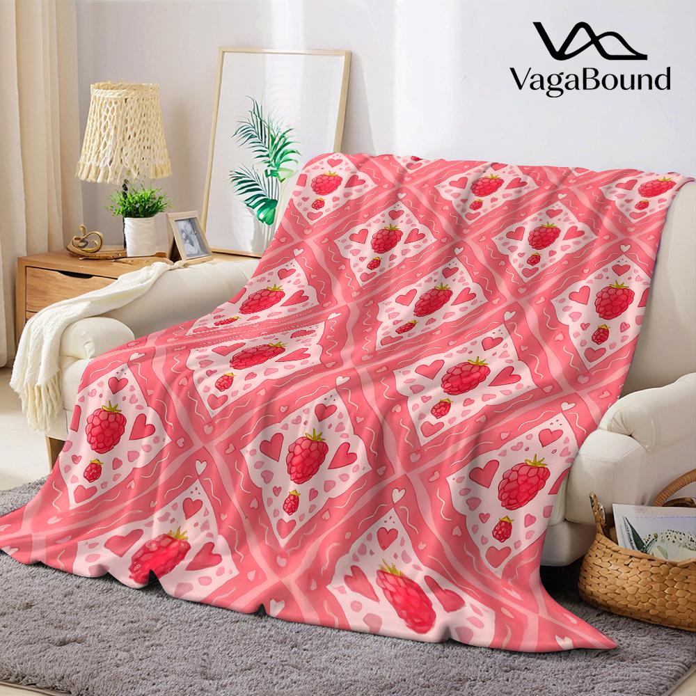 Raspberry Heart Grid Flannel Blanket Warm Soft Halloween Christmas Couch Warm Cozy Decorative Decor Gift for All Season