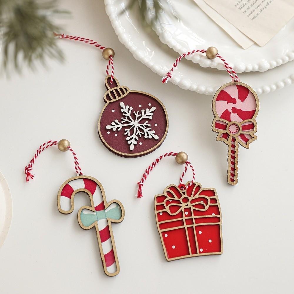 Red Christmas Wooden Plaque Ornaments Wooden DIY Christmas Tree Pendant Christmas Tree Hanging Ornaments