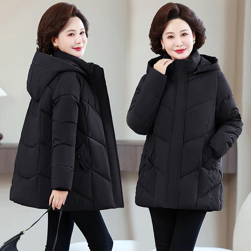 Middle-aged mother winter hooded cotton-padded jacket warm cotton-padded jacket winter clothing foreign style middle-aged and elderly thickened