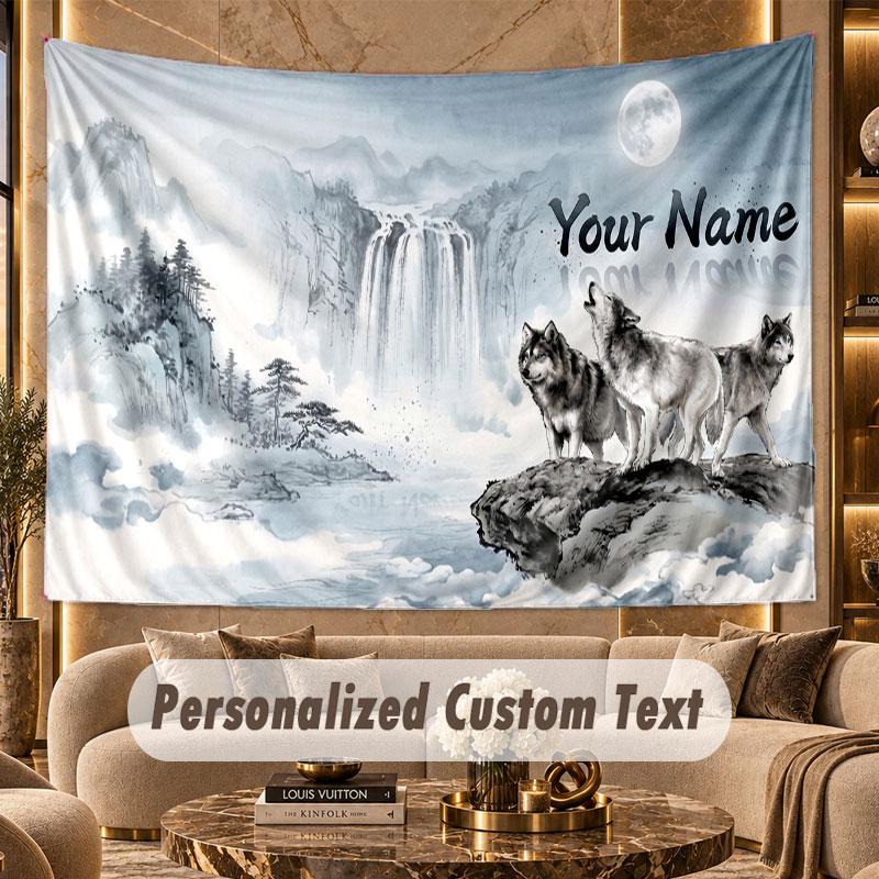 Wolf (202) Theme Wall Tapestry Customized With Name Text Personalized Hanging Tapestry For Bedroom Living Room Decor