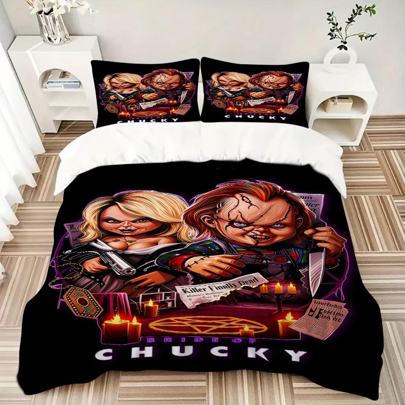 3Pcs Bride Chucky Horror Comedy Bedding Set Quilt Cover Pillowcase Home Christmas Xmas Halloween Gift 1 Duvet Cover 2 Pillowcase M924376