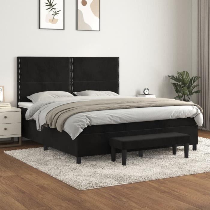 3137799 vidaXL Lit à sommier tapissier avec matelas Noir 180x200 cm Velours