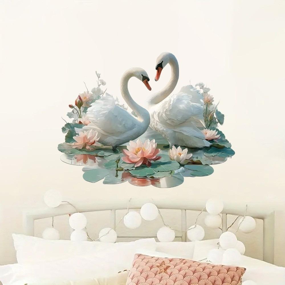 Elegant Style Lotus Wall Sticker Peel and Stick Floral Wall Decal Swan Wall Sticker Bedroom Decor
