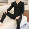 Men's Seamless Thermal Underwear Set - Thin Plaid V-Neck for Autumn/Winter