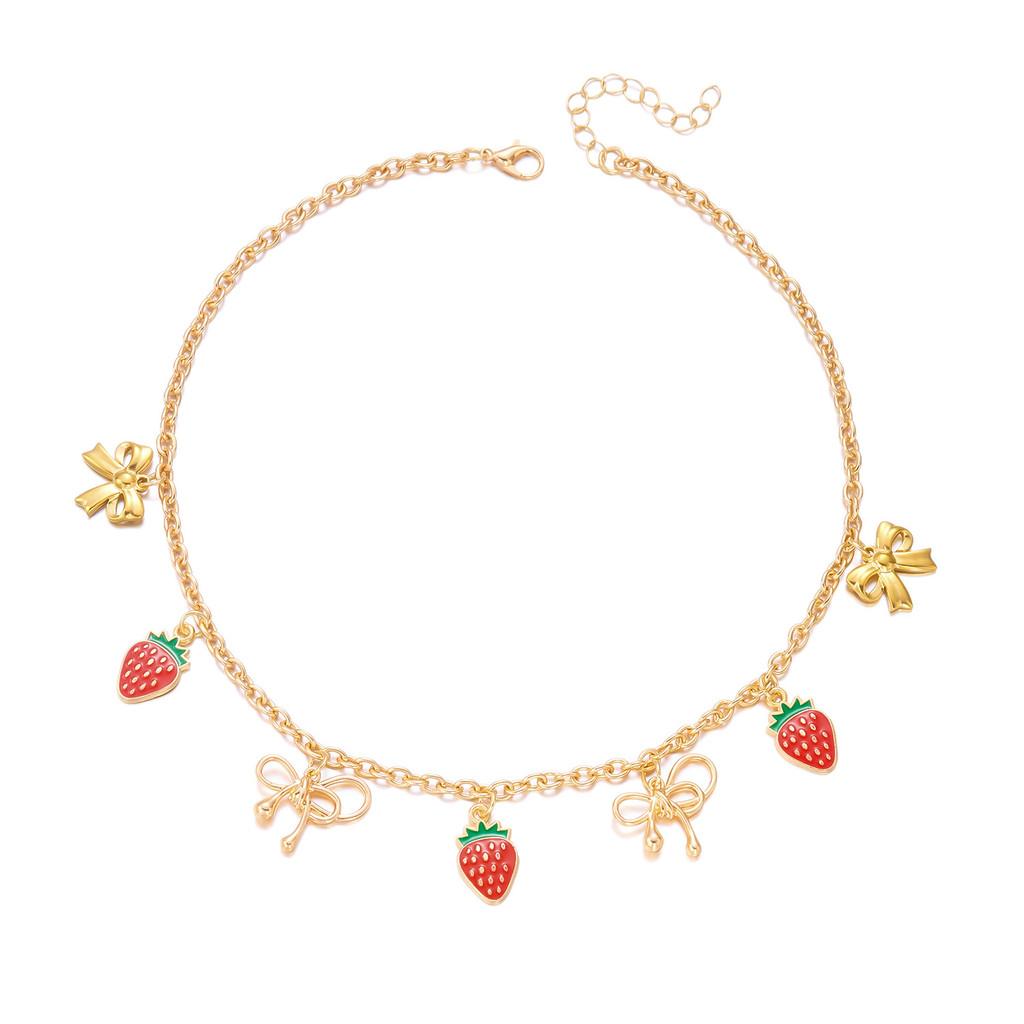 Erdbeer-Kirsch-Anhänger Halskette Mit Legierungskette Für Lässige Damen Winter