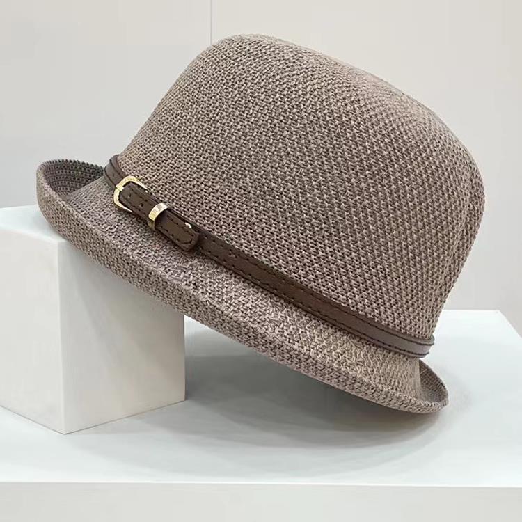 Curled Edge Short Eave Top Hat Women's Summer Fashion Basin Hat Sun Protection and Shading Dome Knitted Sun Hat