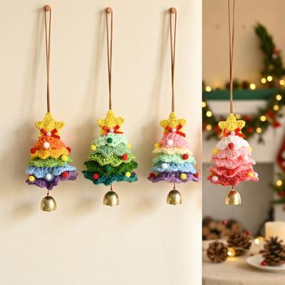 ChengNuo YiBai CNYB62 Handmade Crochet Christmas Tree Ornaments Boho Knitted Xmas Tree Hanging Metal Bell Rainbow Holiday Decor