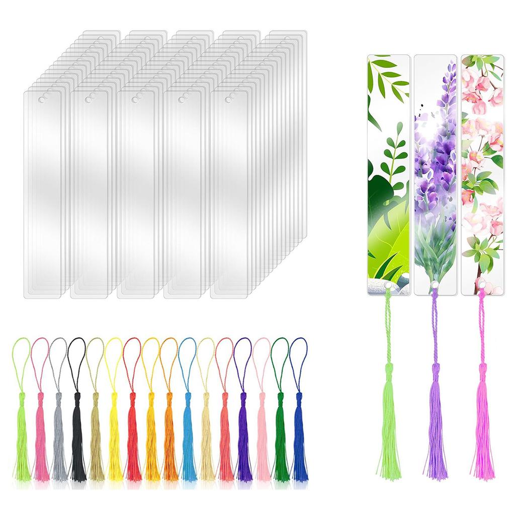 Set of 200 DIY Acrylic Blank Bookmarks Colorful Tassels Bookmark for Crafting and Labeling Jewelry Making Supplies