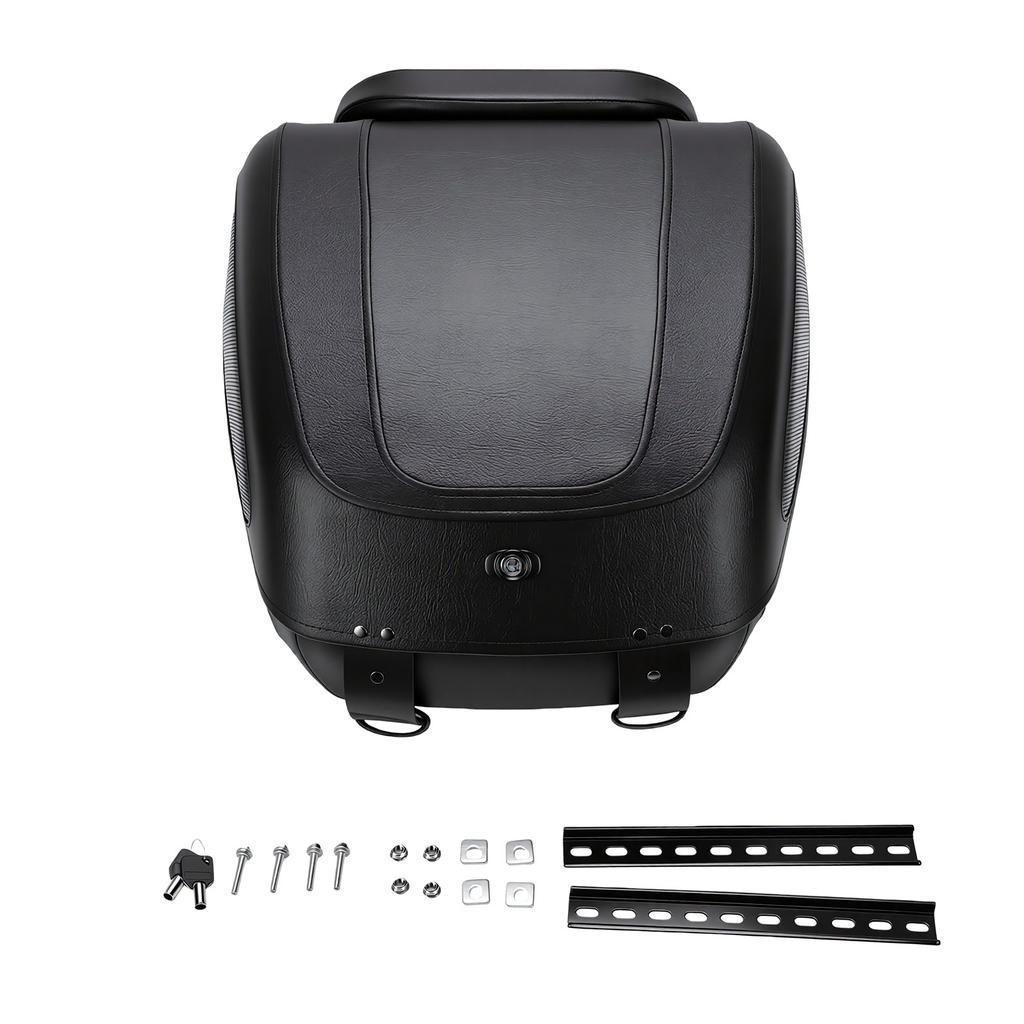 Motorcycle Trunk 32L Top Rear Case with Universal Bracket and Lock Water Proof Black Plastic for Travel Luggage Storage