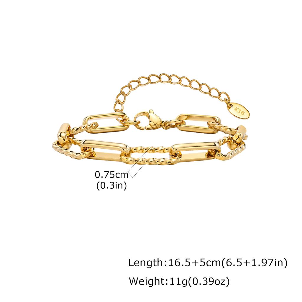 Minimalist 18K Gold Plated Bracelet Women, Slim Paperclip Twisted Link Chain, Simple Waterproof Jewelry