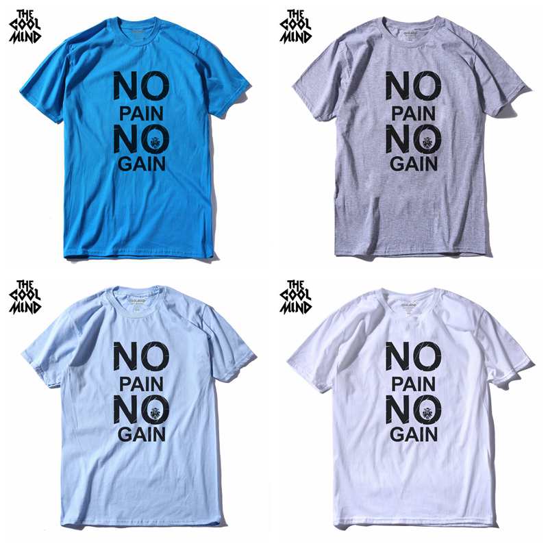 COOLMIND CR0121A Cotton No Pain No Gain Print Men T Shirt Casual Body Building O-neck Men Tshirt Short Sleeve T-shirt Tee Shirt