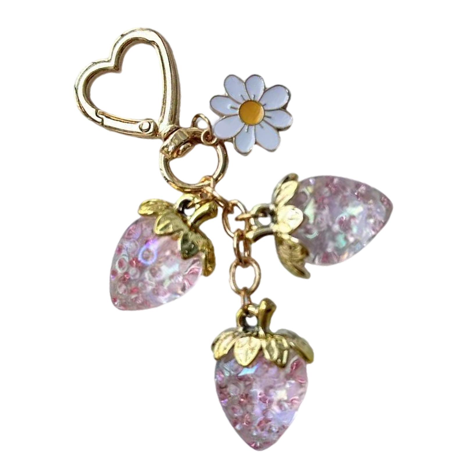

Strawberry Keychain For Women Girls Bag Pendant Accessory Gift Resin Daisy Floral Charm Keyring Backpack Accessories розовый