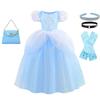 Classic Cendrillon Costume Deluxe Lace Dress Birthday Party Role Play Princess Pretend Fairy Tale Grace Ball Gown for Kids