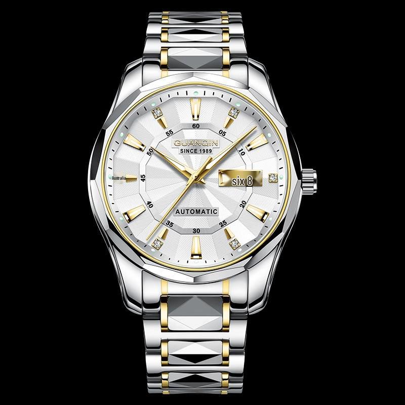 

Мужские автоматические механические часы из вольфрамовой стали - Скелетон дизайн, водонепроницаемые, люминесцентные, деловой стиль