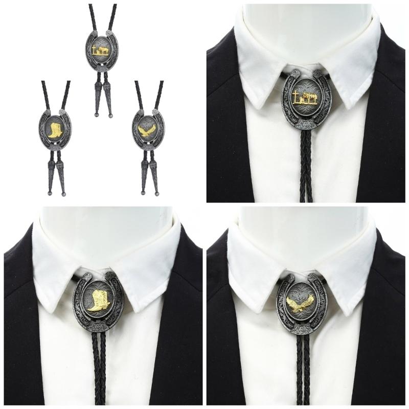 Cowboy Metal Eagle Bolo Tie Eagle Necktie for Shirt Jeans Western Necklace Braided Shoestring Necktie Bolo Tie