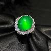 Natural Ice Transparent Green Chalcedony Agate Full Diamond Oval Ring Women's Retro Fashion Temperament Light Luxury Personality Versatile Ring