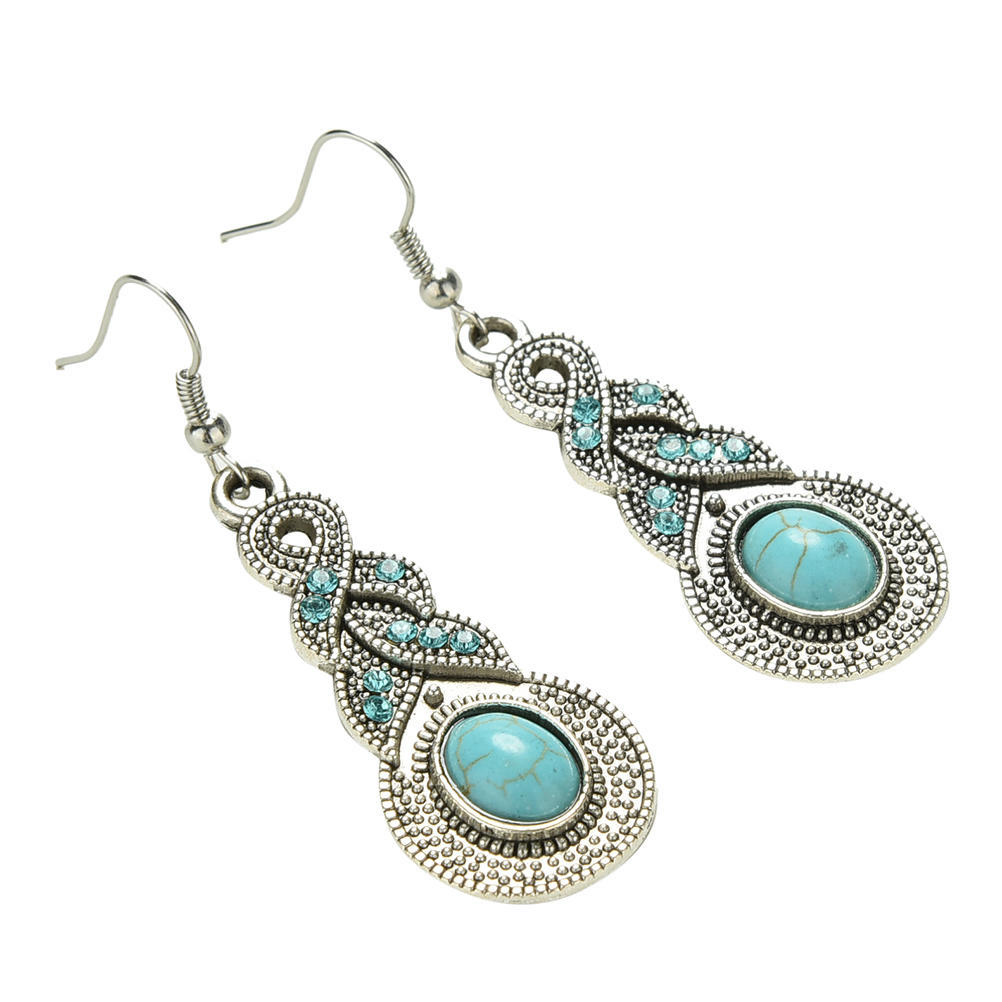 Vintage Elegant Retro Turquoise Dangel Hook Earrings & Necklace Jewelry Sets