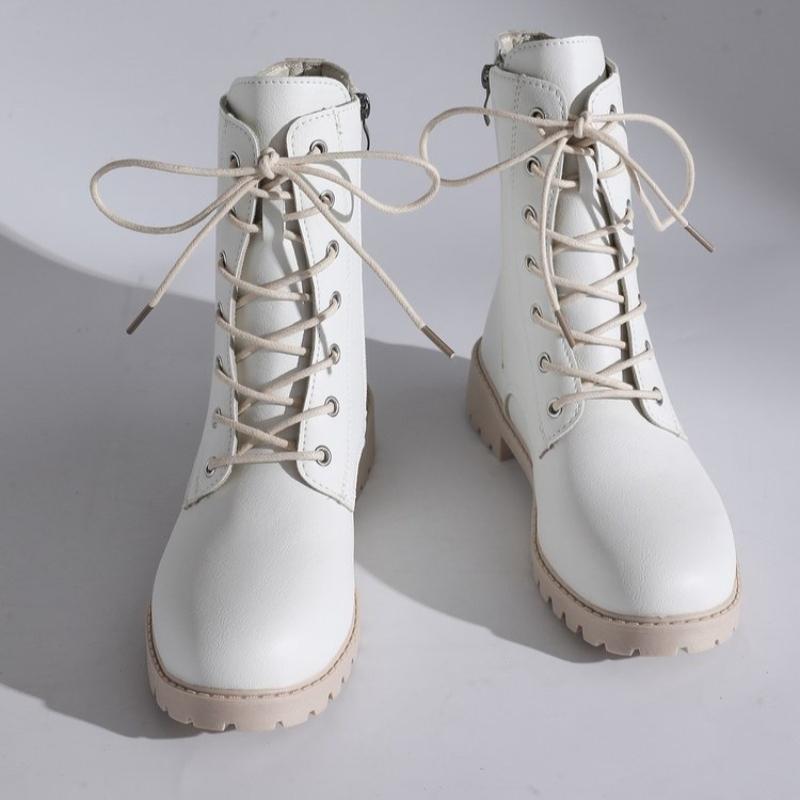 Fashion British Solid Zip Ankle Boots for Woman Autumn Winter Round Toe Lace-Up Short Boots Women Pu Leather Shoes Boties Lady