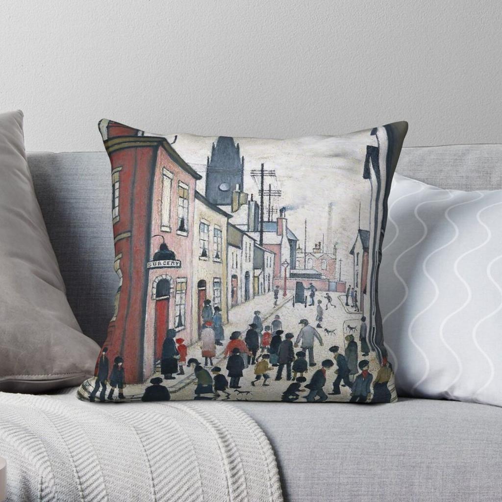 L S Lowry Indo Trabalhar Fronha Quadrada Poliéster Linho Veludo Decoração Criativa Capa de Almofada Decorativa Capa de Almofada para Assento de Sofá