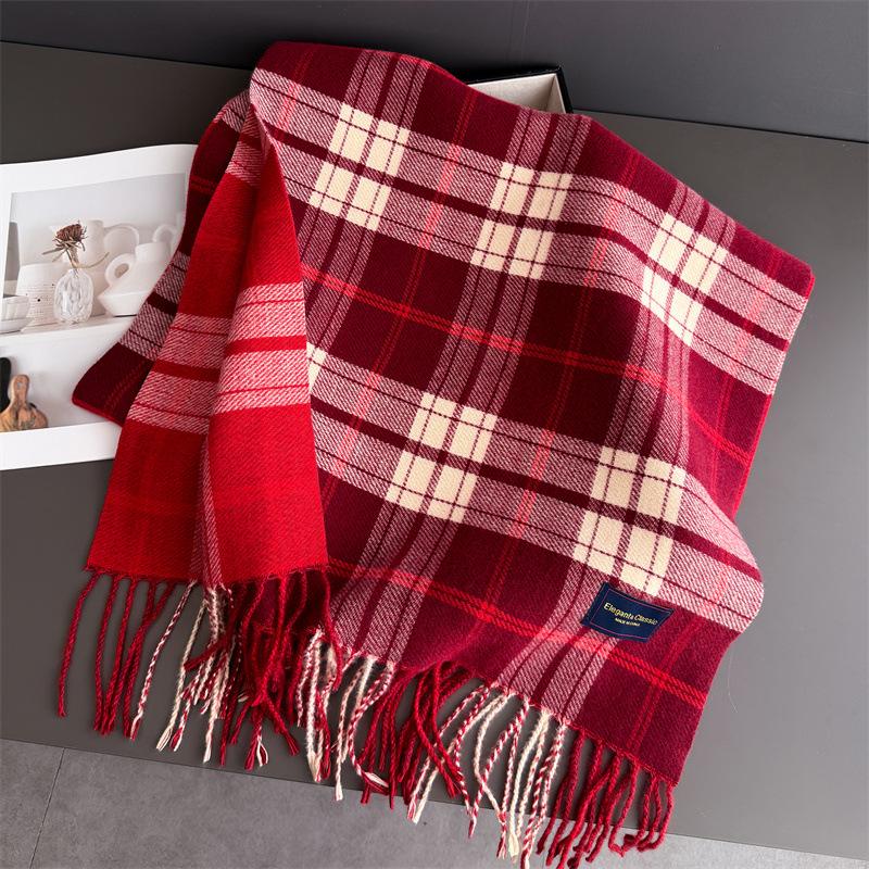 Vintage Plaid Winter Warm Women's Imitation Cashmere Scarf Shawls and Wraps Thicked Pashmina Female Blanket Scarves