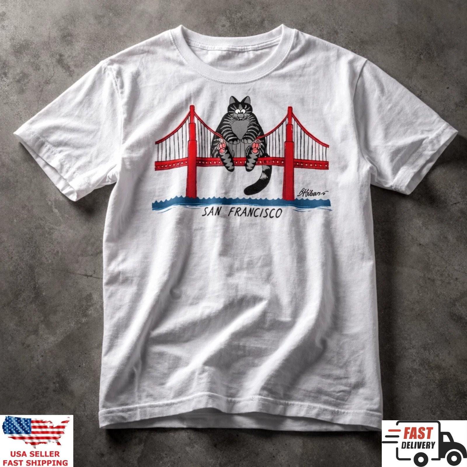 Funny Golden Gate Bridge Cat T-Shirt San Francisco Graphic Tee Gift XL