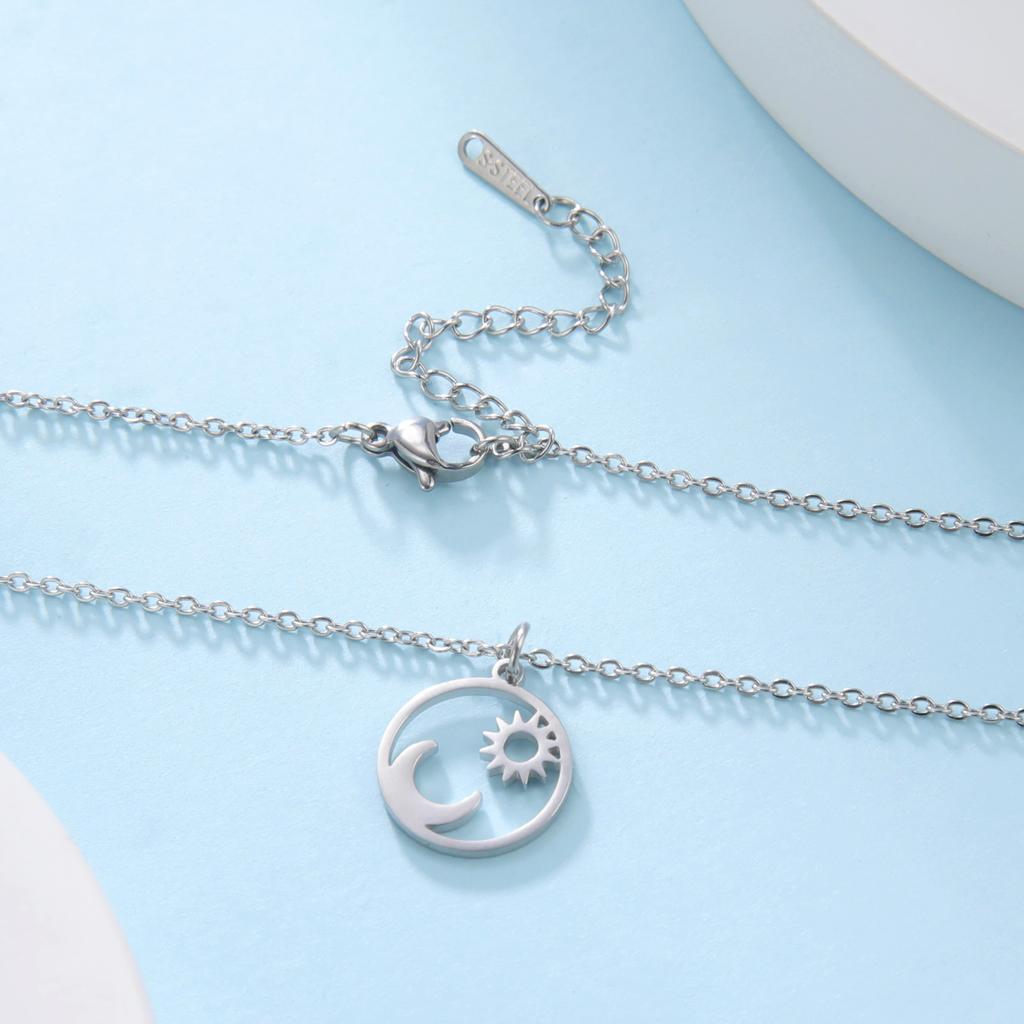 Retro Sun Moon Pendnat Necklace Earrings with Crystl Fashion Necklace for Women and Men-Gold Set