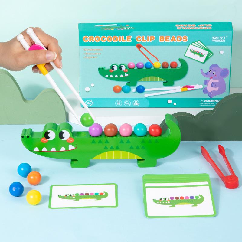 

Non-Toxic Children S Wooden Animal Clip Beads Expansion Game Montessori Puzzle Logical Thinking Color Cognition Fine Motor Skills Training