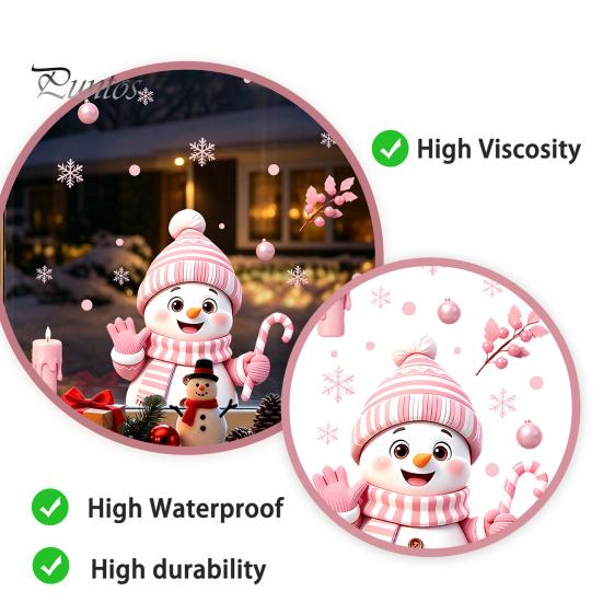 Party Atmosphere Wall Decorations Christmas Snowman Static Glass Stickers, Decorative Pink Decals, Waterproof PVC Creative Gift for Friends