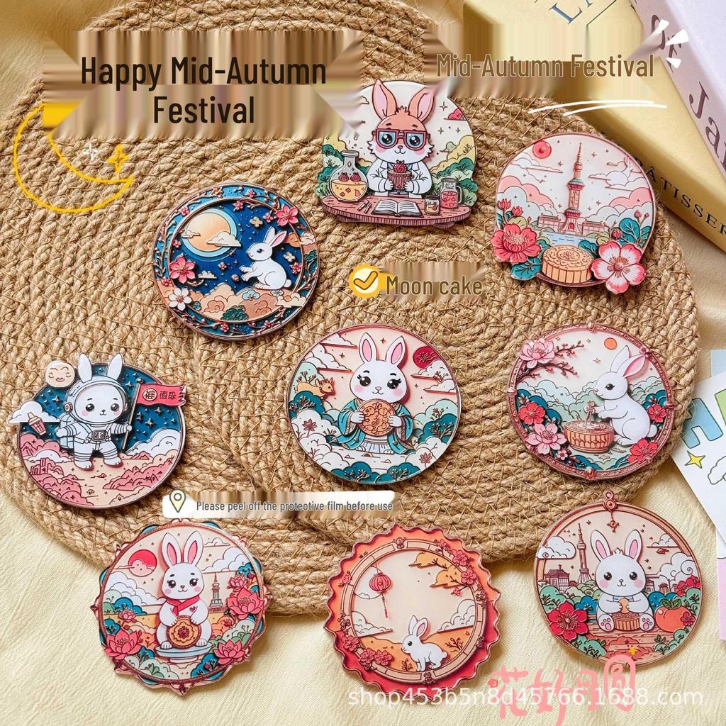 Acrylic Brooch: Rabbit & Mooncake Mid-Autumn Jewelry Pin for Clothes & Bags
