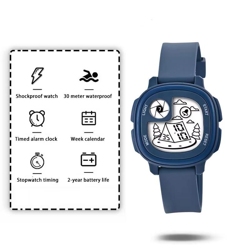 

Children Electronic Watch Sports Personalized Boys and Girls Alarm Clock Timing Waterproof Student Digit Wristwatch синій