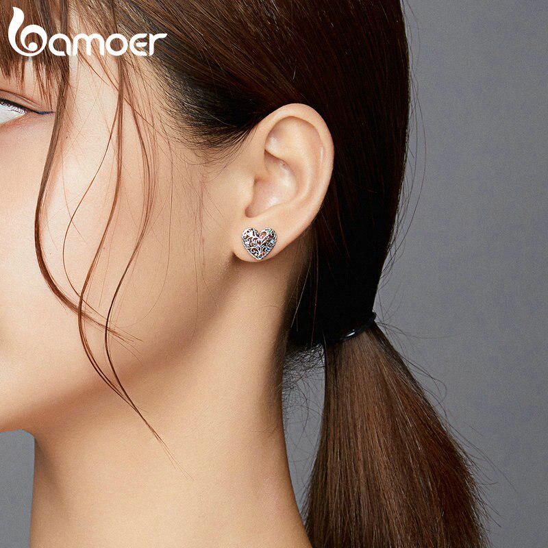 Bamoer Tree of Life Jewelry 925 Sterling Silver Stud Earrings for Women Oxidized Silver Wedding Statement Jewelry