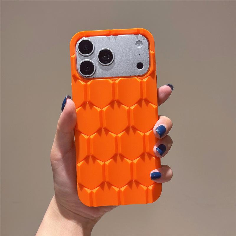 3D Honeycomb Silicone Case for iPhone 17 Pro Max, 16 Pro, 15, 14, 12 - Anti-fall Protection, Soft Cover